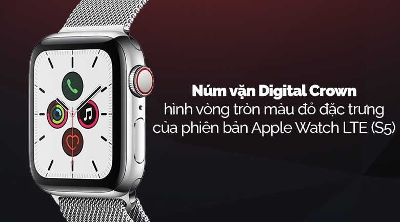 Apple Watch S5 LTE 44mm viền thép dây thép bạc có núm vặn Digital Crown hiện đại