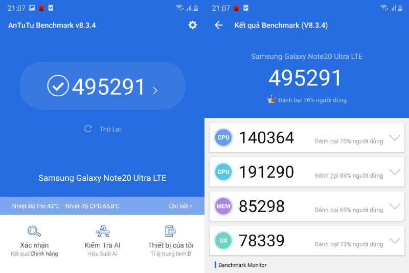 Điểm số AnTuTu cao ngất ngưỡng - Samsung Galaxy Note 20 Ultra